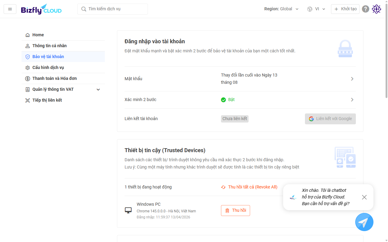 Trang Bảo vệ tài khoản