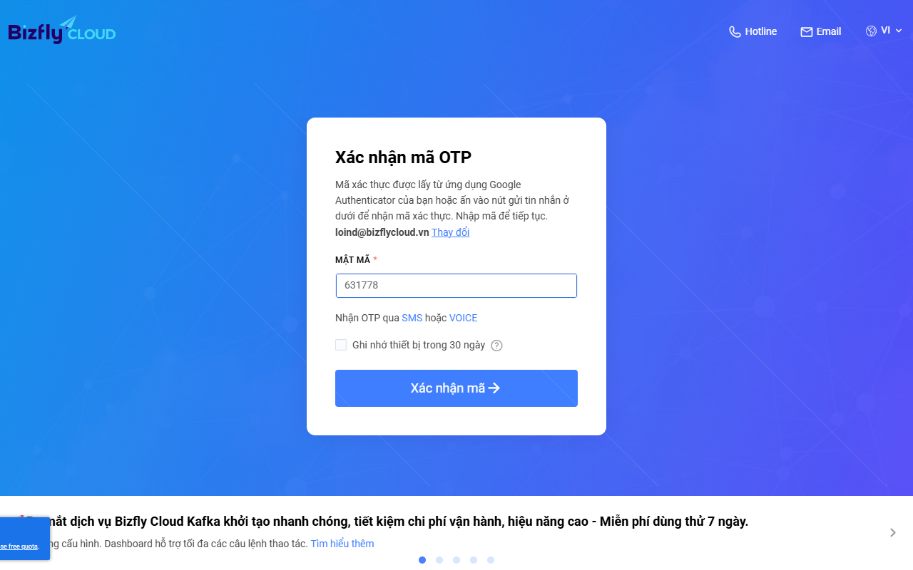 Màn hình xác nhận OTP — đã tick &ldquo;Lưu thiết bị 30 ngày&rdquo; và nhập mã